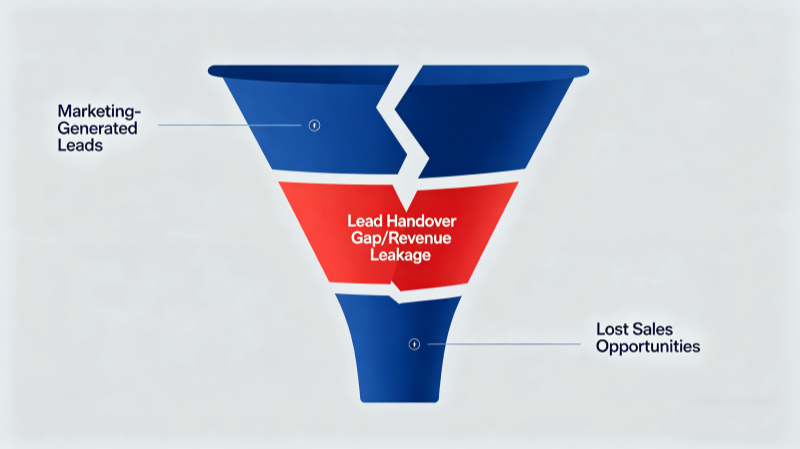 B2B海外社媒线索从市场内容触达到销售跟进的标准化流转机制示意图